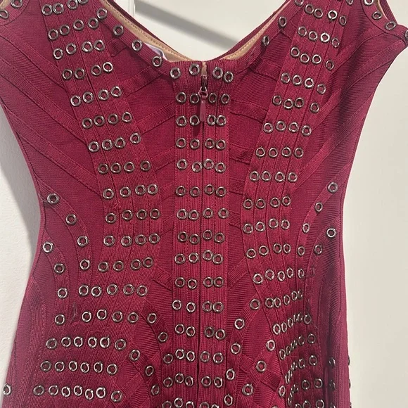 Burgundy Studded Fringe Herve Ledger Dress - Picture 11 of 12